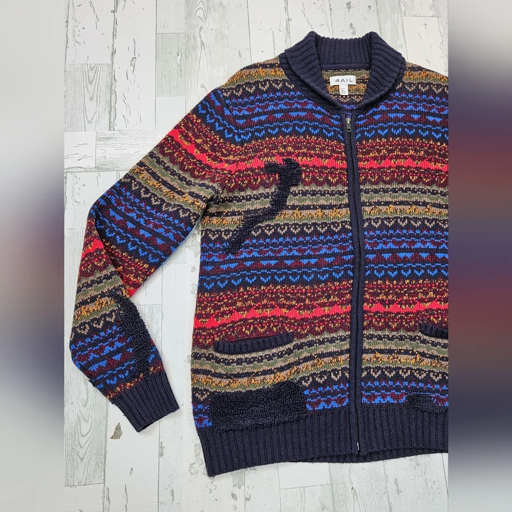 Rails‎ Mens Shawl Full Zip Cardigan Large Striped Blue Multicolor Cotton Blend